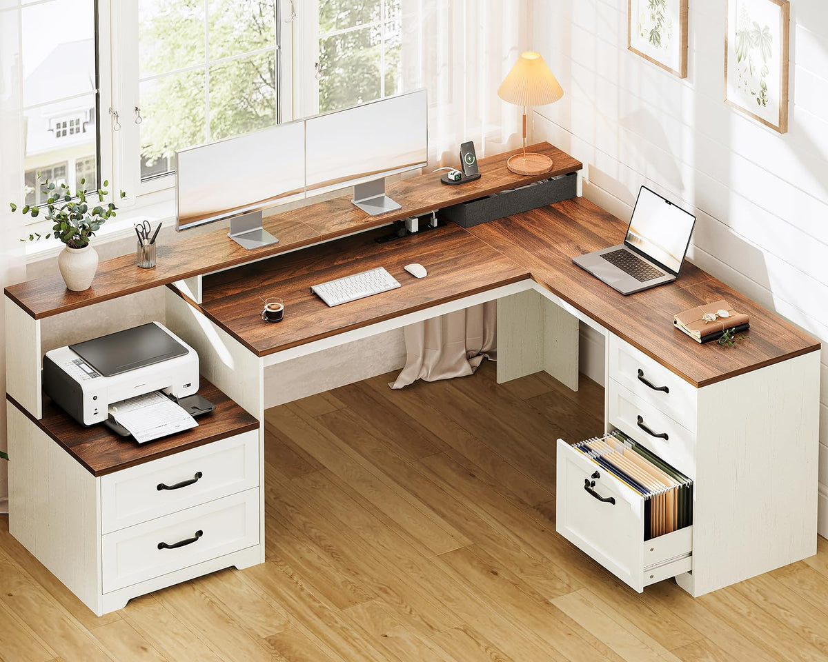 68 Inch L Shaped Executive Desk with Drawers I490