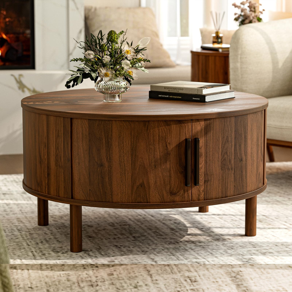 Round Coffee Table with Sliding Doors E4959