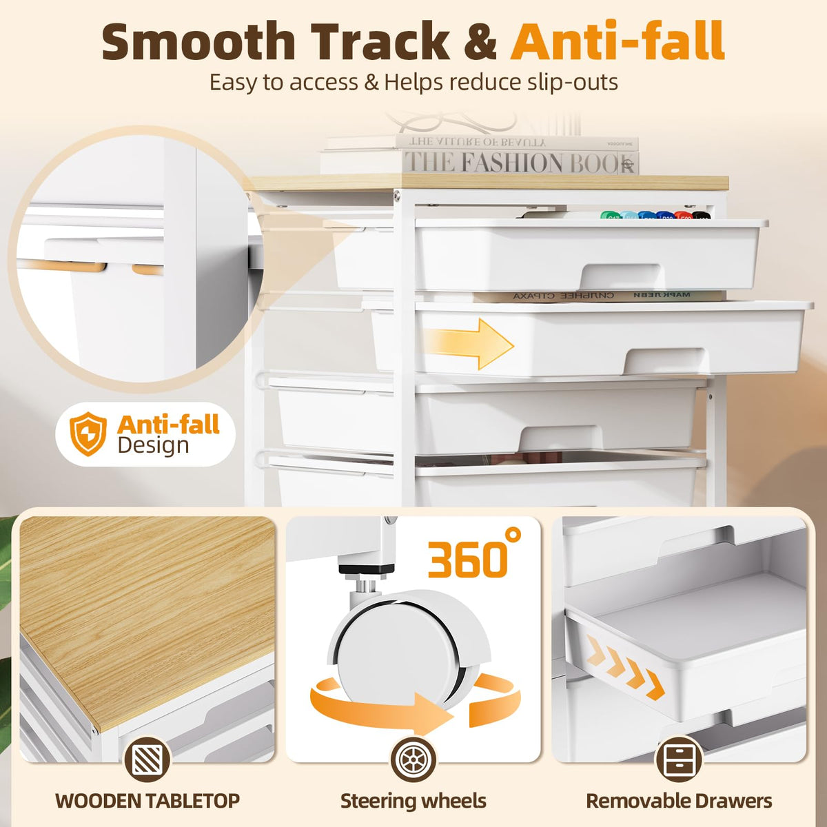 Rolling Storage Cart with 10 Drawers, White S523