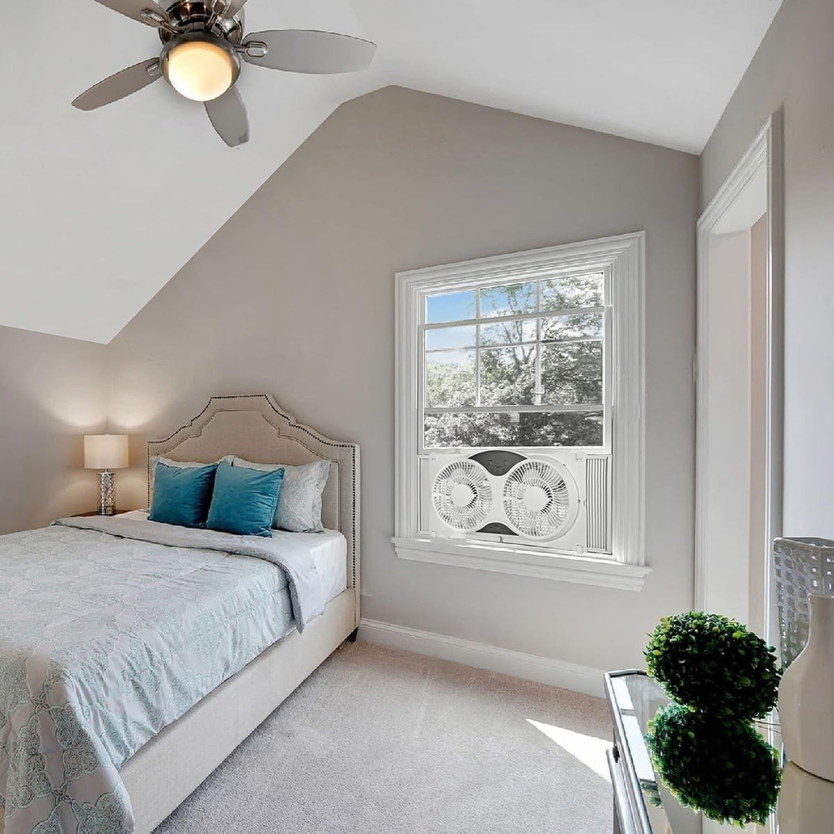 9” Window Fan with Remote Control, 3 Speed Dual Fans, White T223