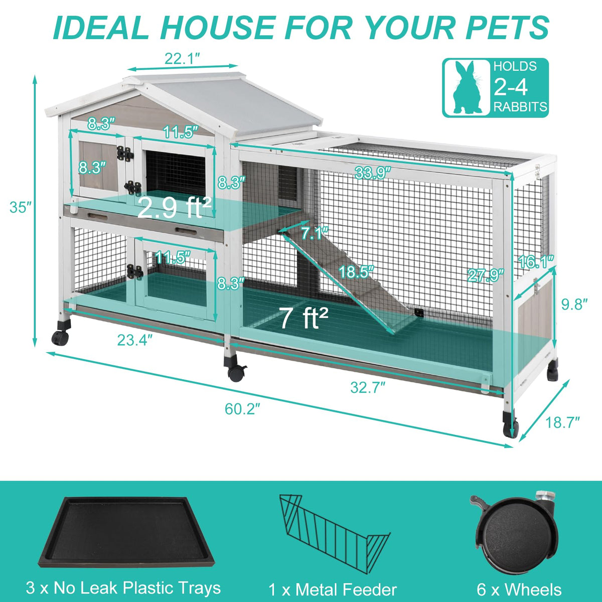 2-Tier Rabbit Hutch with Wheels T921