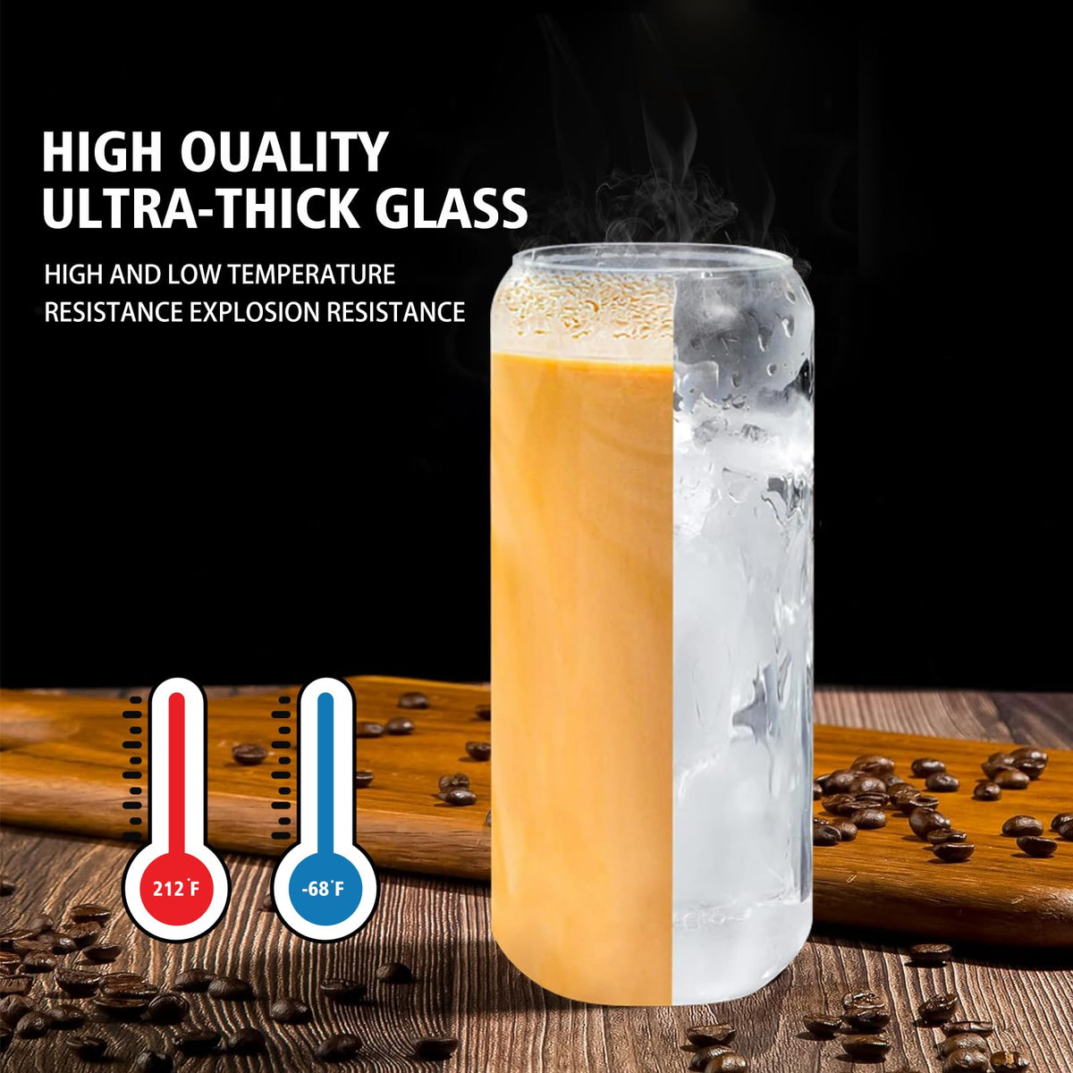 20 oz Glass Cups with Lids and Straws Set of 2 L749