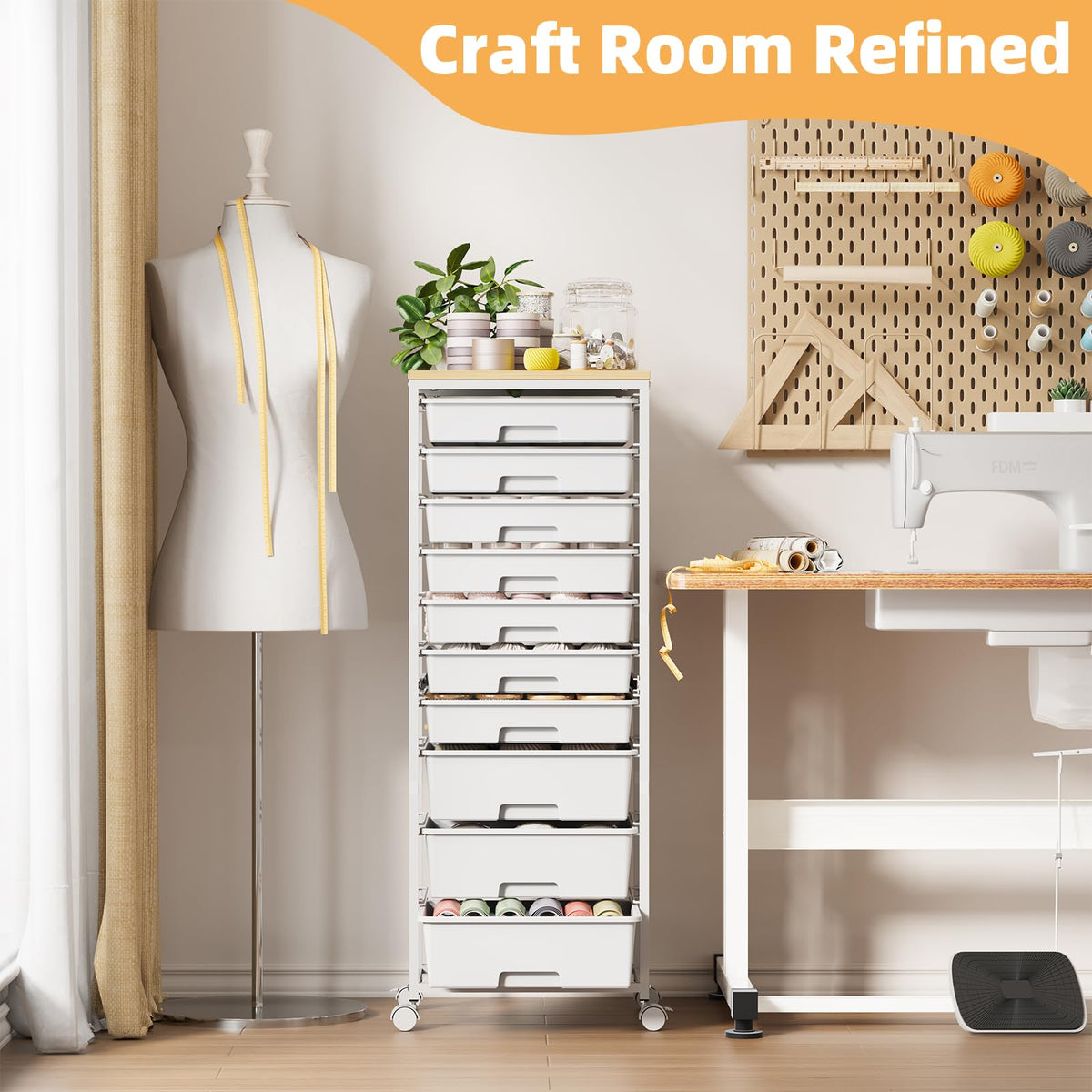 Rolling Storage Cart with 10 Drawers, White S523