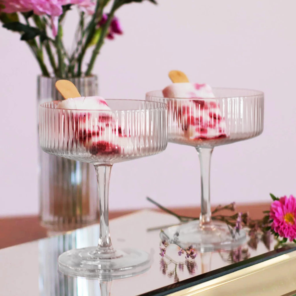 Ribbed Coupe Glasses Set of 6, 9 oz Crystal Cocktail Glassware U95255