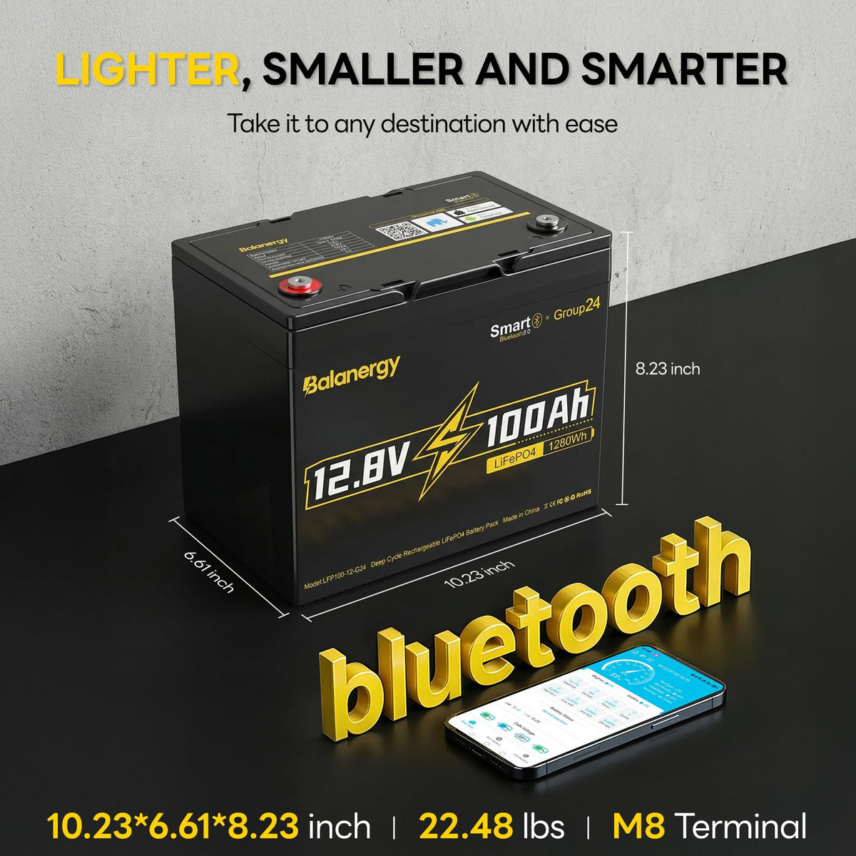12V 100Ah LiFePO4 Lithium Battery with 100A BMS H7825