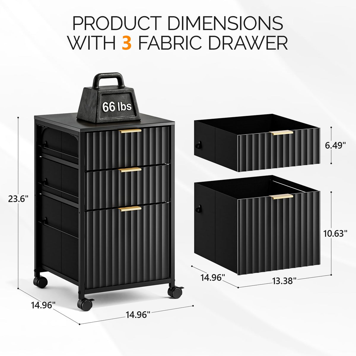 Black 3 Drawer Rolling File Cabinet with Wheels R347