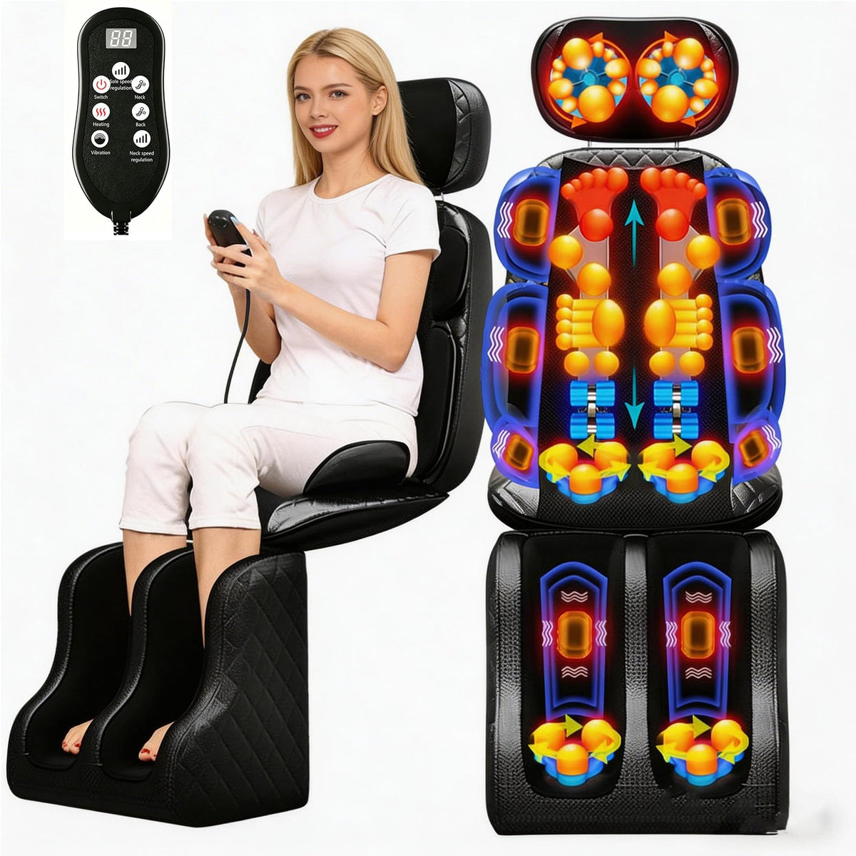 16D Electric Shiatsu Full Body Massage Mat with Foot Massager R538
