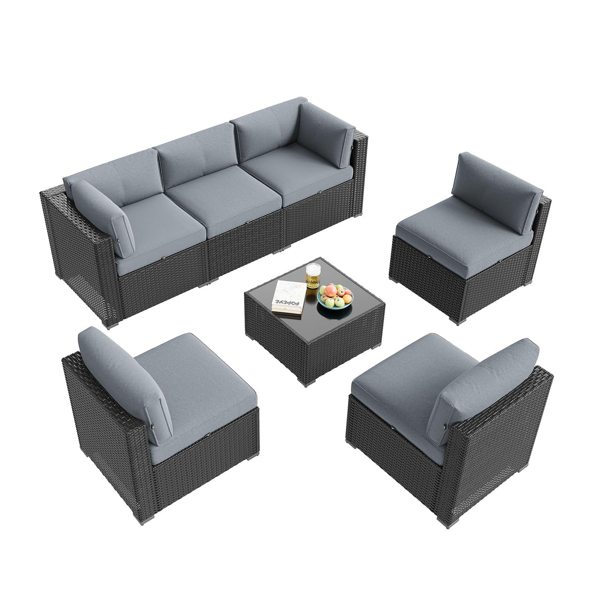 7 Piece Wicker Rattan Outdoor Sectional Sofa Set J2296