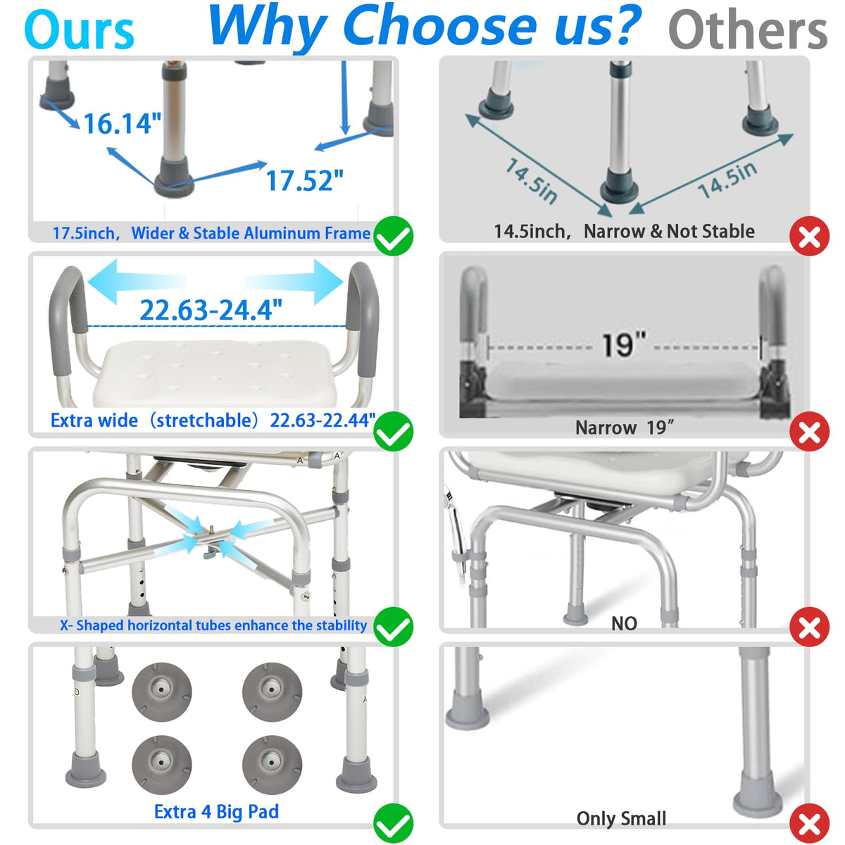 2-Level Width Adjustable 360° Heavy Duty Swivel Shower Chair with Arms and Back B69595