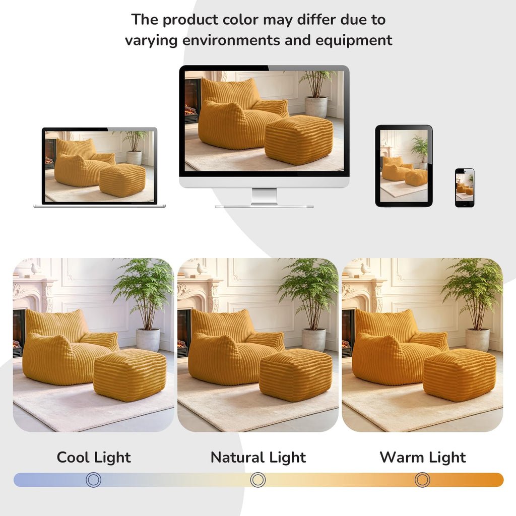 Large Yellow Bean Bag Chair with Footrest A249