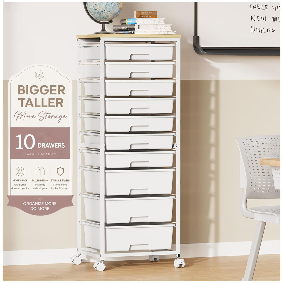 Rolling Storage Cart with 10 Drawers, White S523