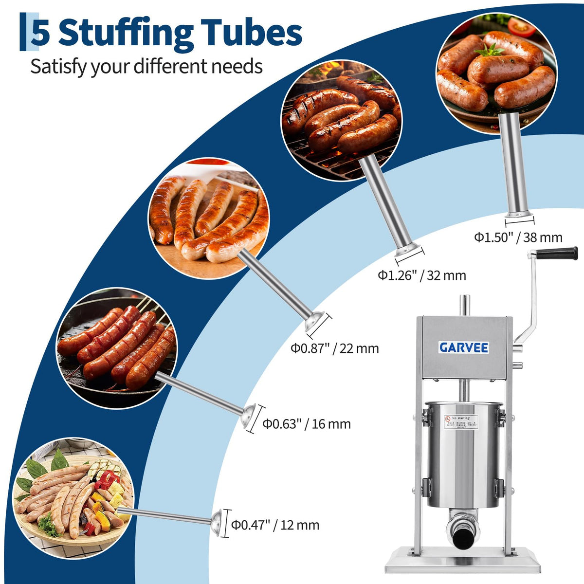3L Stainless Steel Manual Sausage Stuffer with 5 Filling Tubes Y45748