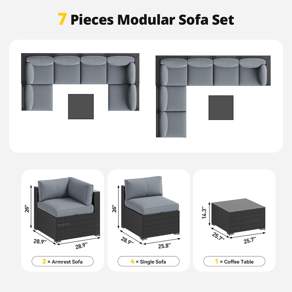 7 Piece Wicker Rattan Outdoor Sectional Sofa Set J2296