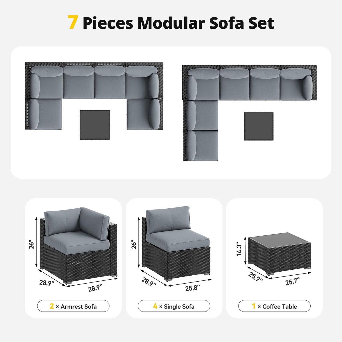 7 Piece Wicker Rattan Outdoor Sectional Sofa Set J2296