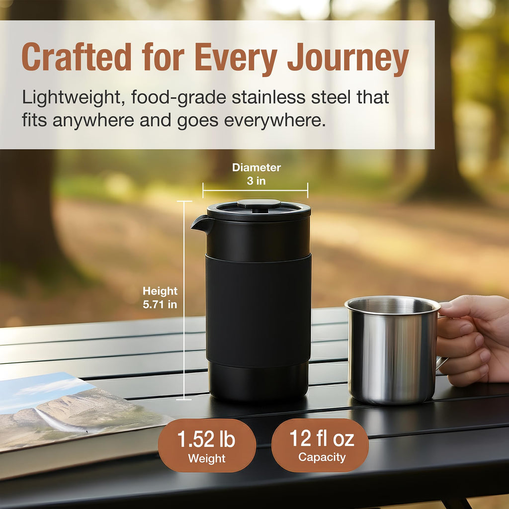 12 oz Double Wall Insulated Travel French Press Coffee Maker Set J556106