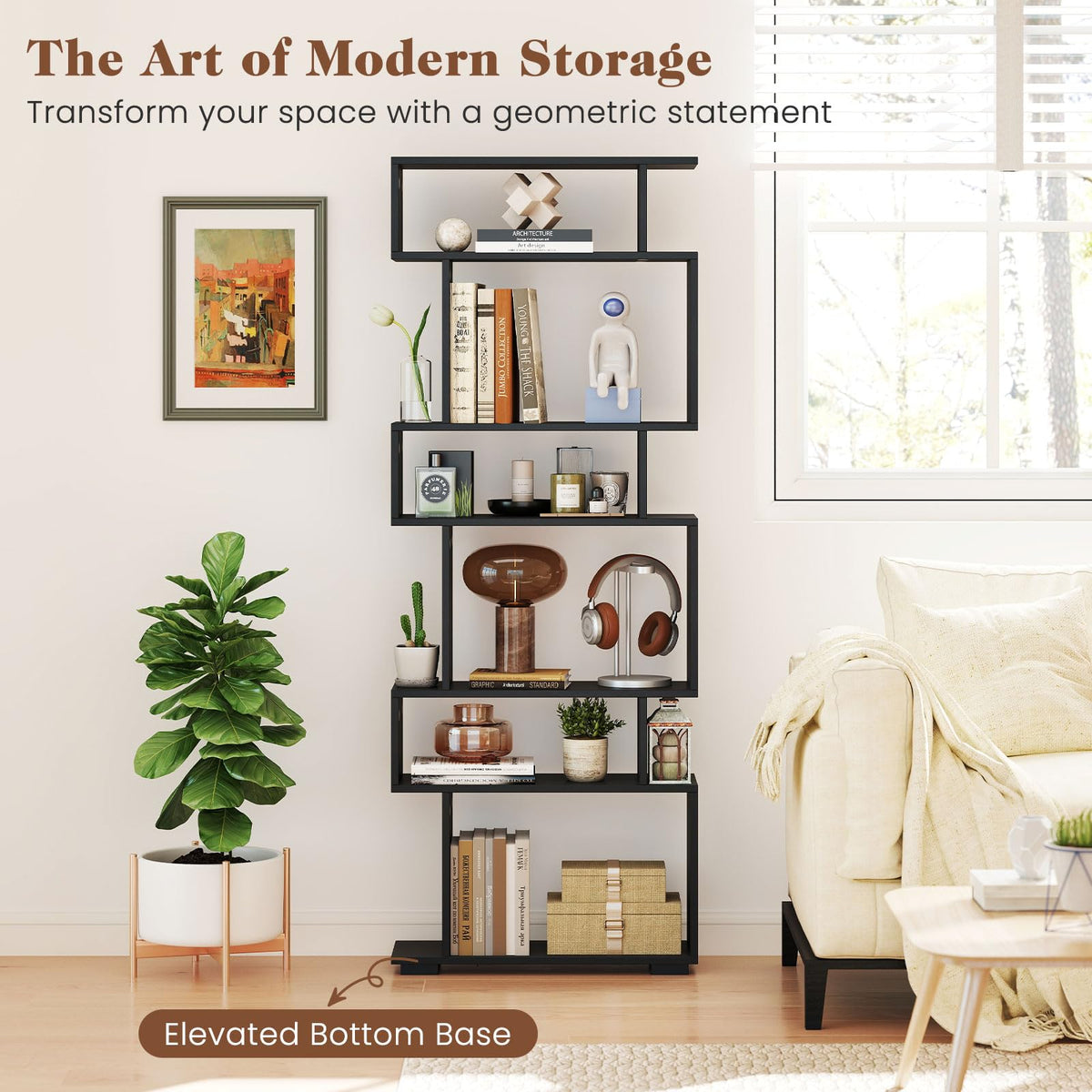 6-Tier S-Shaped Wooden Bookshelf Q890177