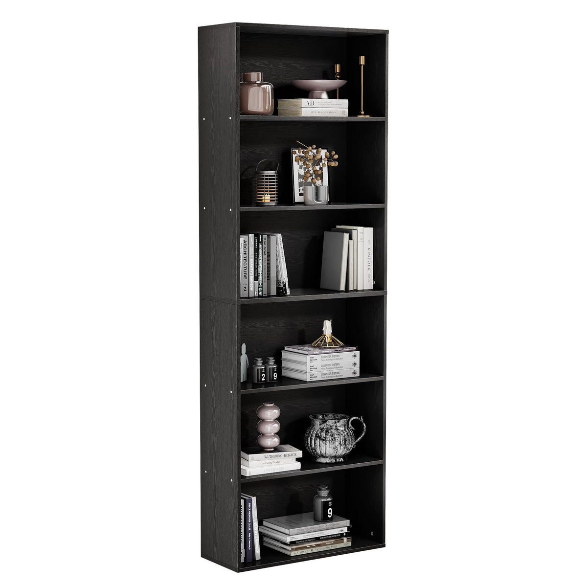 71" Tall 6-Tier Black Bookshelf I4521