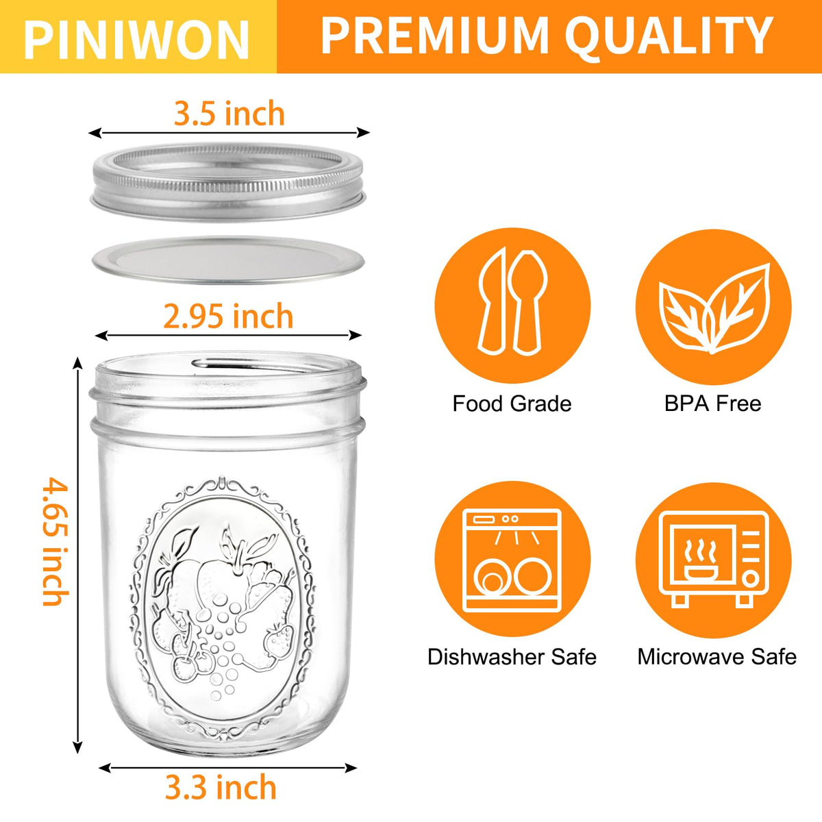 16 oz Wide Mouth Mason Jars 6 Pack D4510