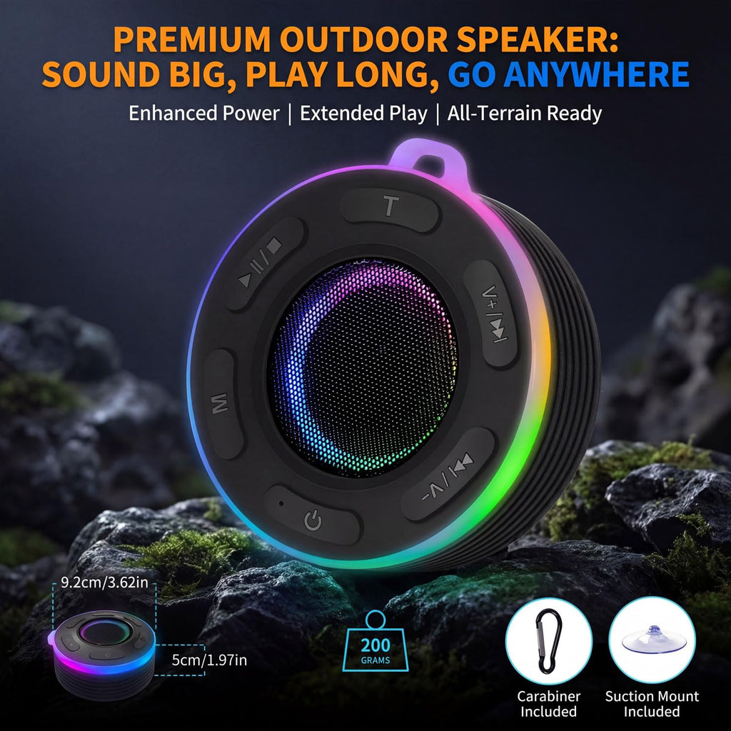 Portable Bluetooth Shower Speaker with Waterproof, Stereo, LED Light T44290