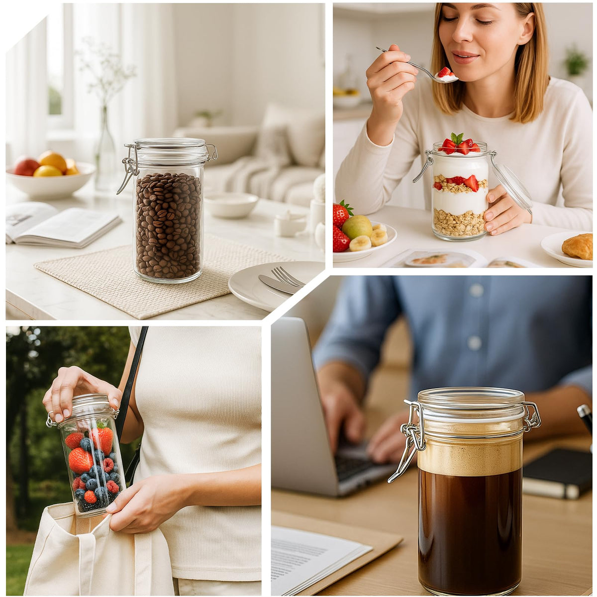8 PCS 16 oz Glass Jars with Airtight Lid M129
