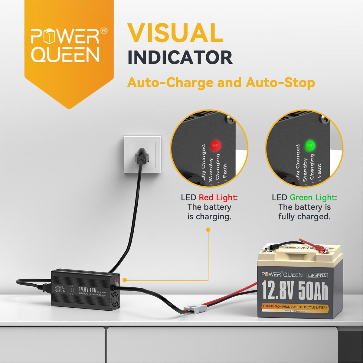 12V 50Ah LiFePO4 Battery with 14.6V 10A Charger O535072