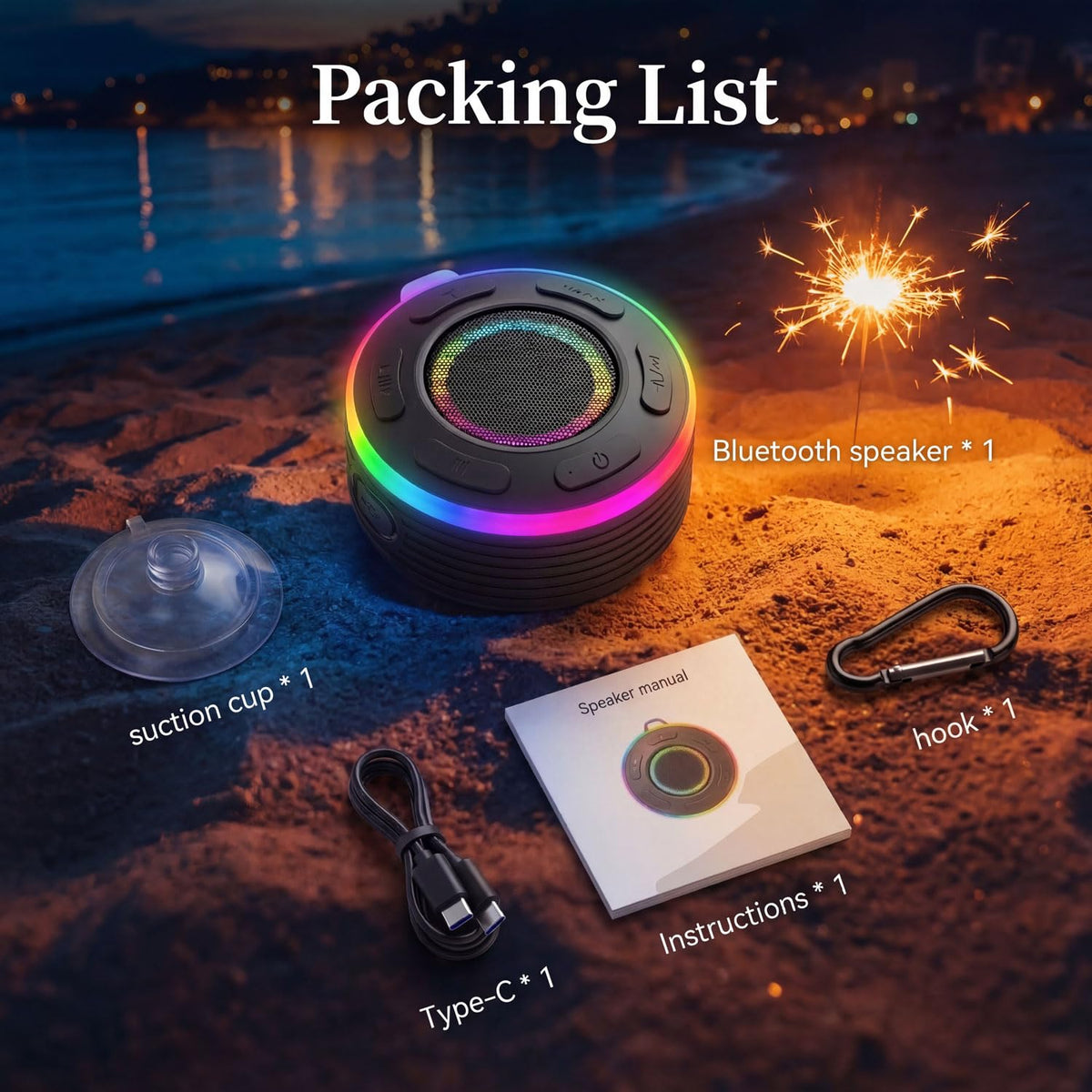 Portable Bluetooth Shower Speaker with Waterproof, Stereo, LED Light T44290