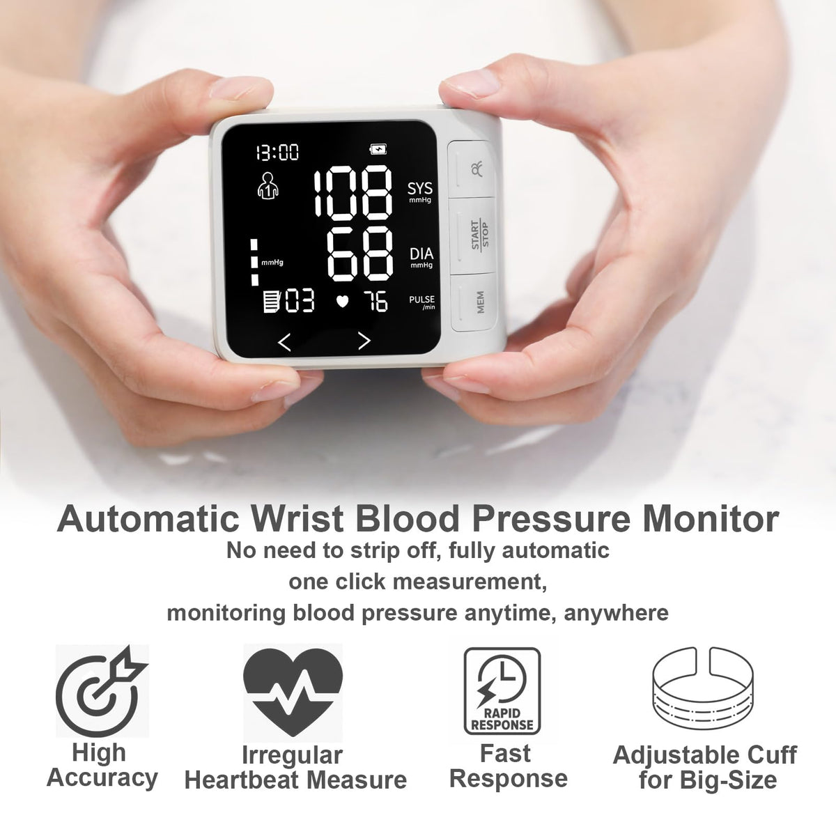 Wrist Blood Pressure Monitor with 2 Users Memory LCD Display X990