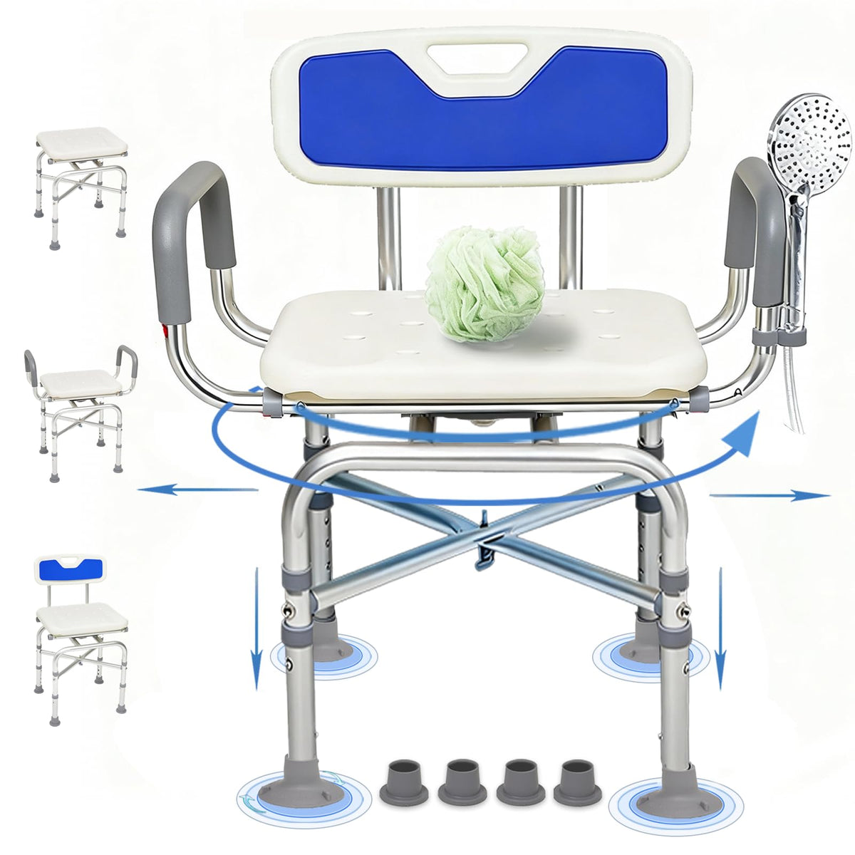 2-Level Width Adjustable 360° Heavy Duty Swivel Shower Chair with Arms and Back B69595