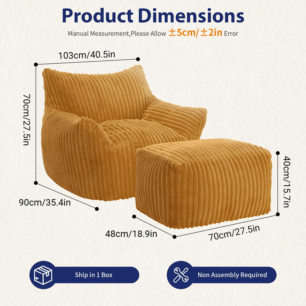 Large Yellow Bean Bag Chair with Footrest A249