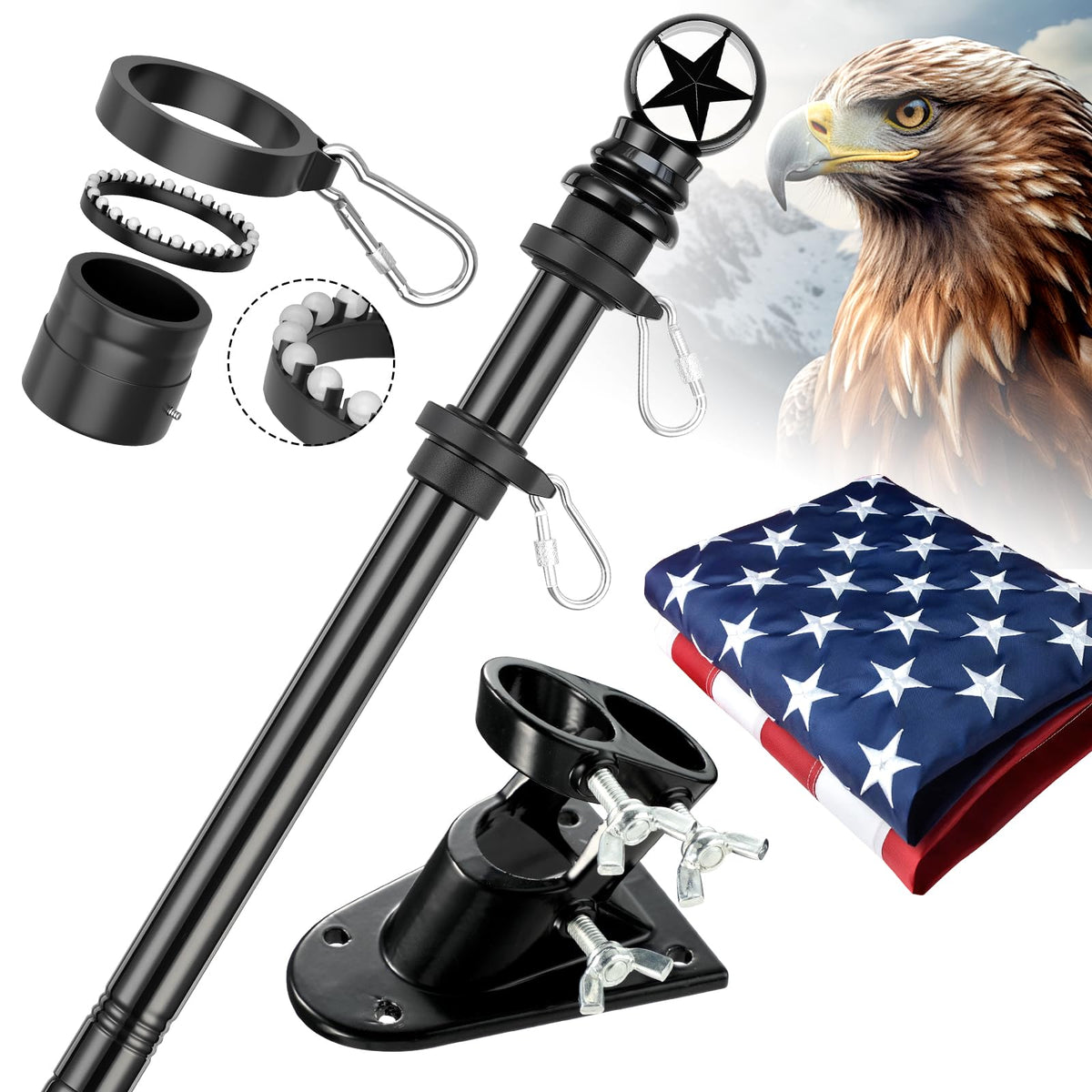 5ft Stainless Steel Flagpole with 3x5 Embroidered US Flag L29490