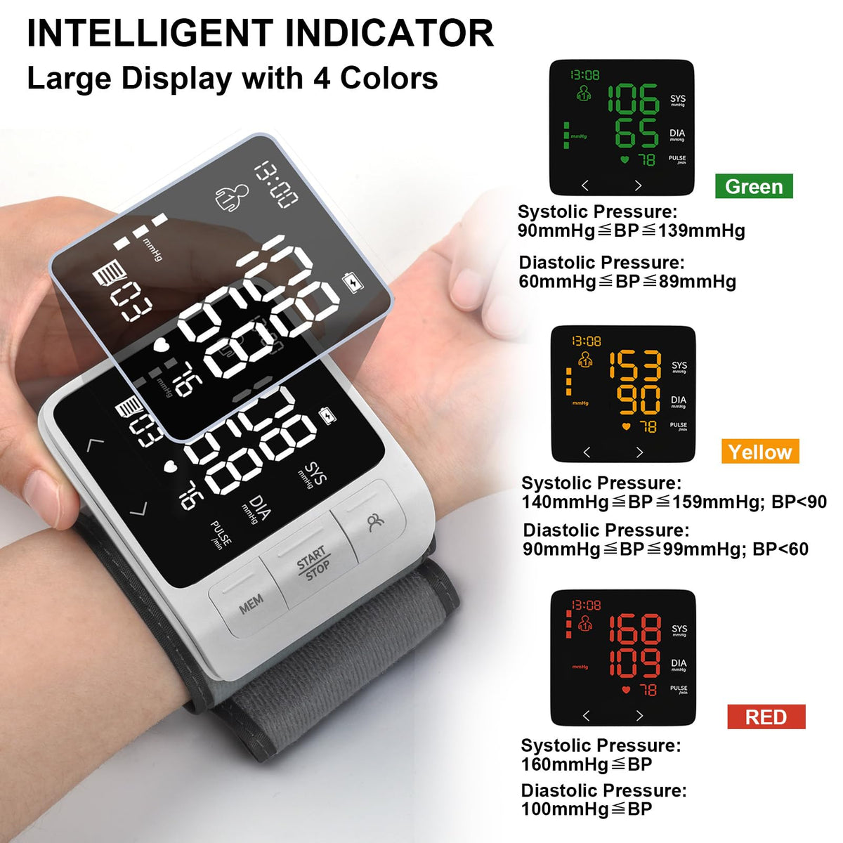 Wrist Blood Pressure Monitor with 2 Users Memory LCD Display X990