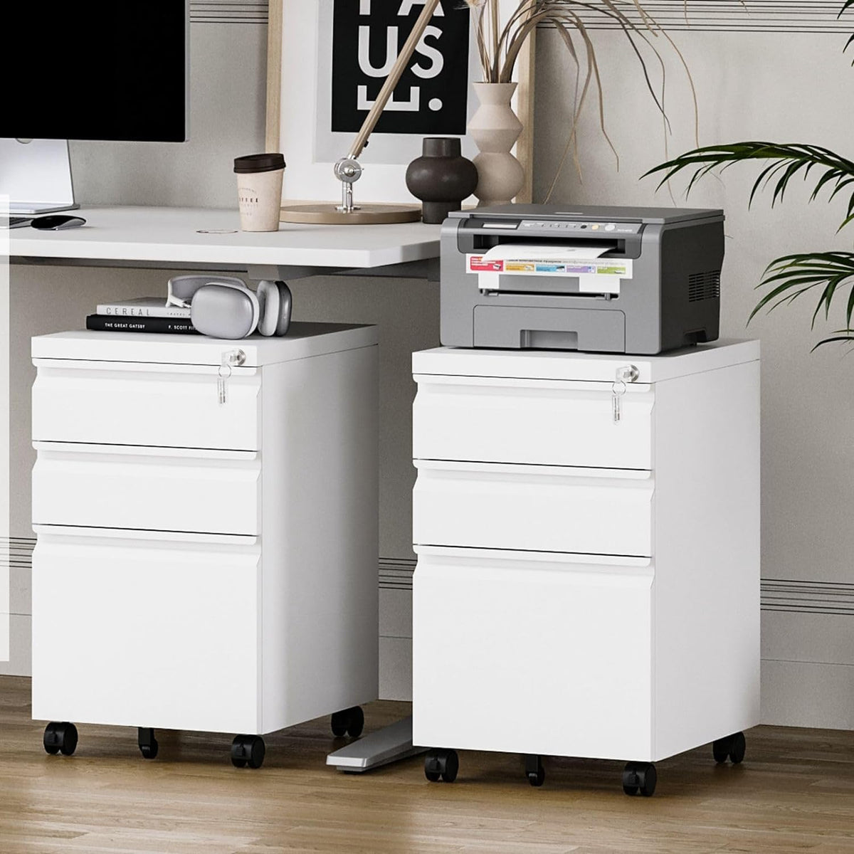 3 Drawer Locking File Cabinet Matte White M79862
