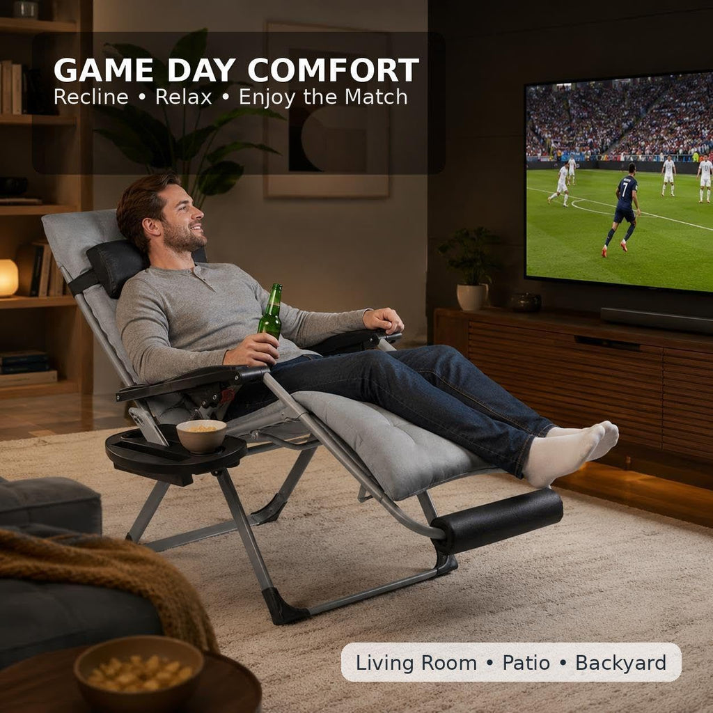 26" Gray Zero Gravity Chair with Removable Cushion A376