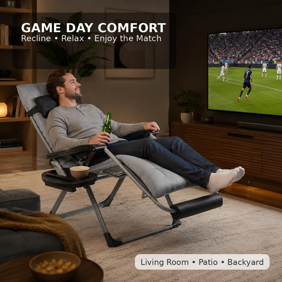26" Gray Zero Gravity Chair with Removable Cushion A376
