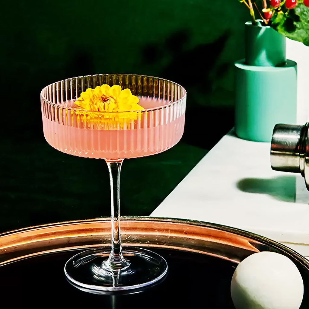 Ribbed Coupe Glasses Set of 6, 9 oz Crystal Cocktail Glassware U95255