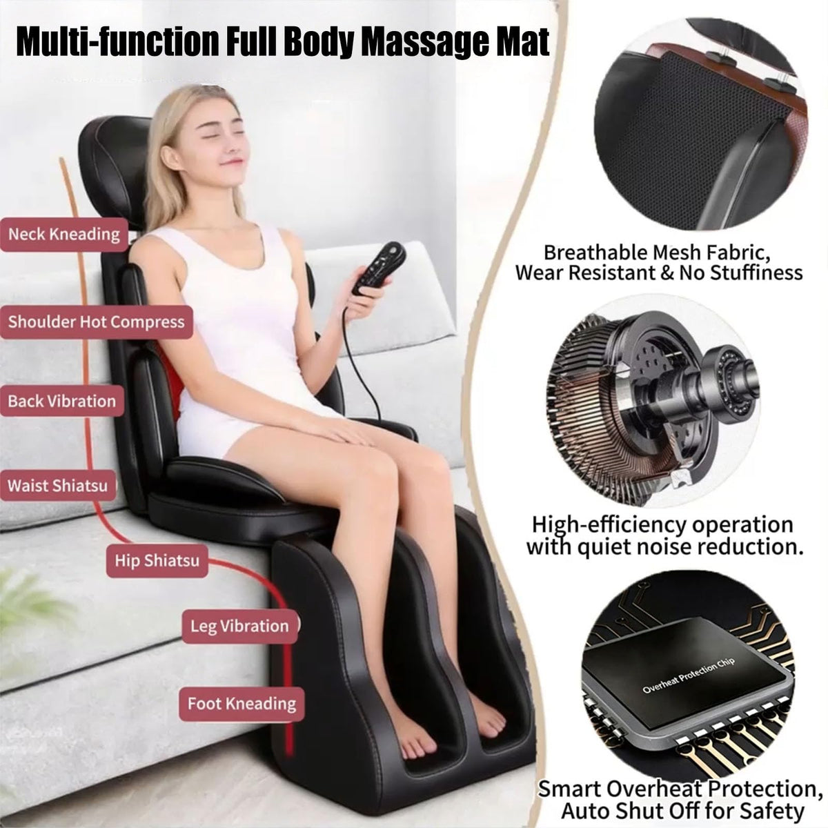 16D Electric Shiatsu Full Body Massage Mat with Foot Massager R538