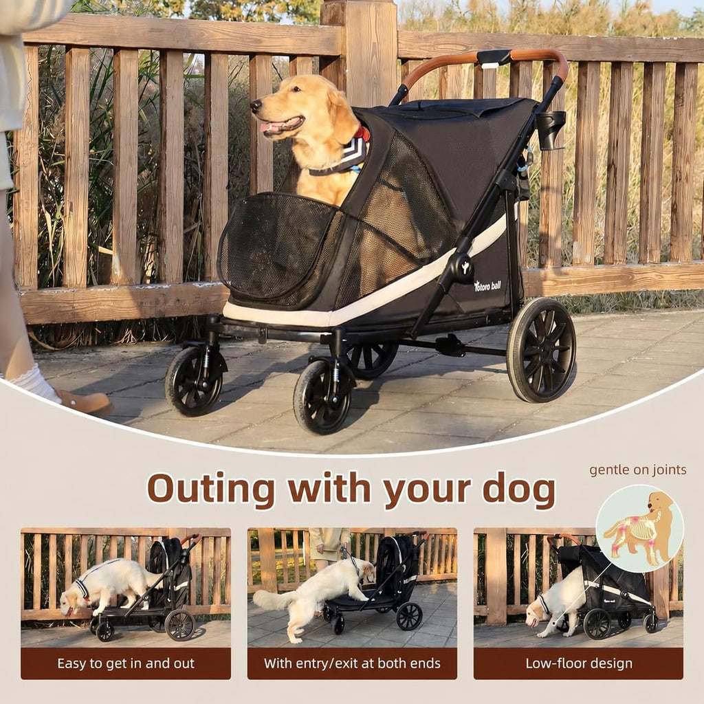 Black Large 4 Wheel Dog Stroller with Storage Pocket I453