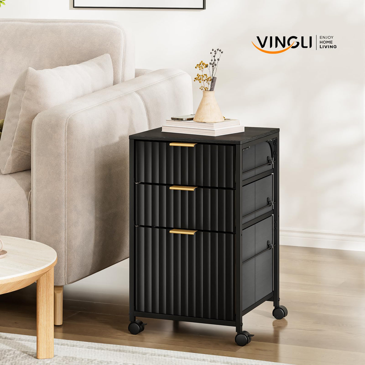 Black 3 Drawer Rolling File Cabinet with Wheels R347