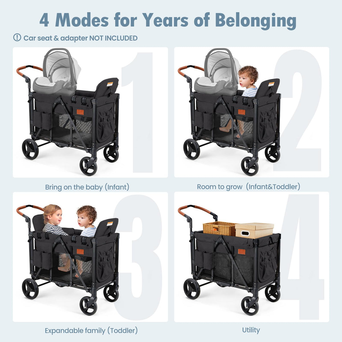 Foldable All-Terrain Double Wagon Stroller with Canopy Y533772