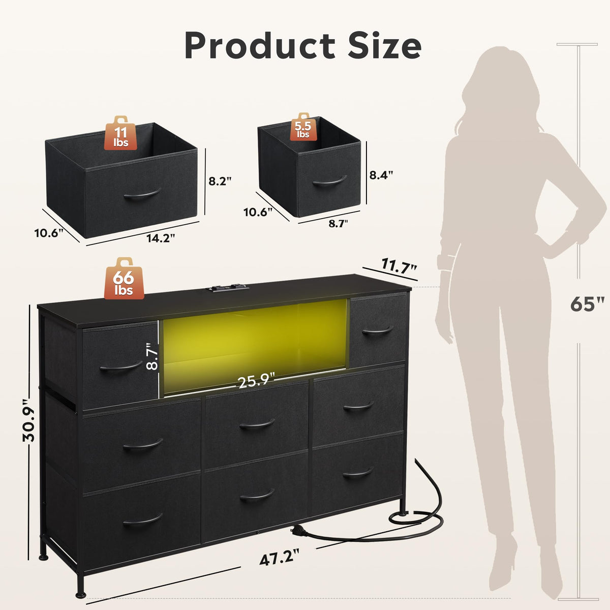 Black 8 Drawer TV Stand V188