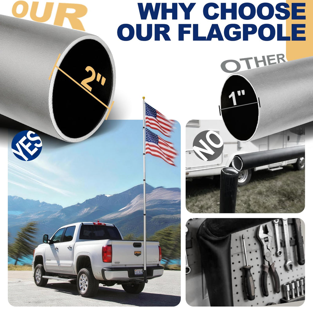 16FT Silver Thickened Aluminum RV Flagpole F430