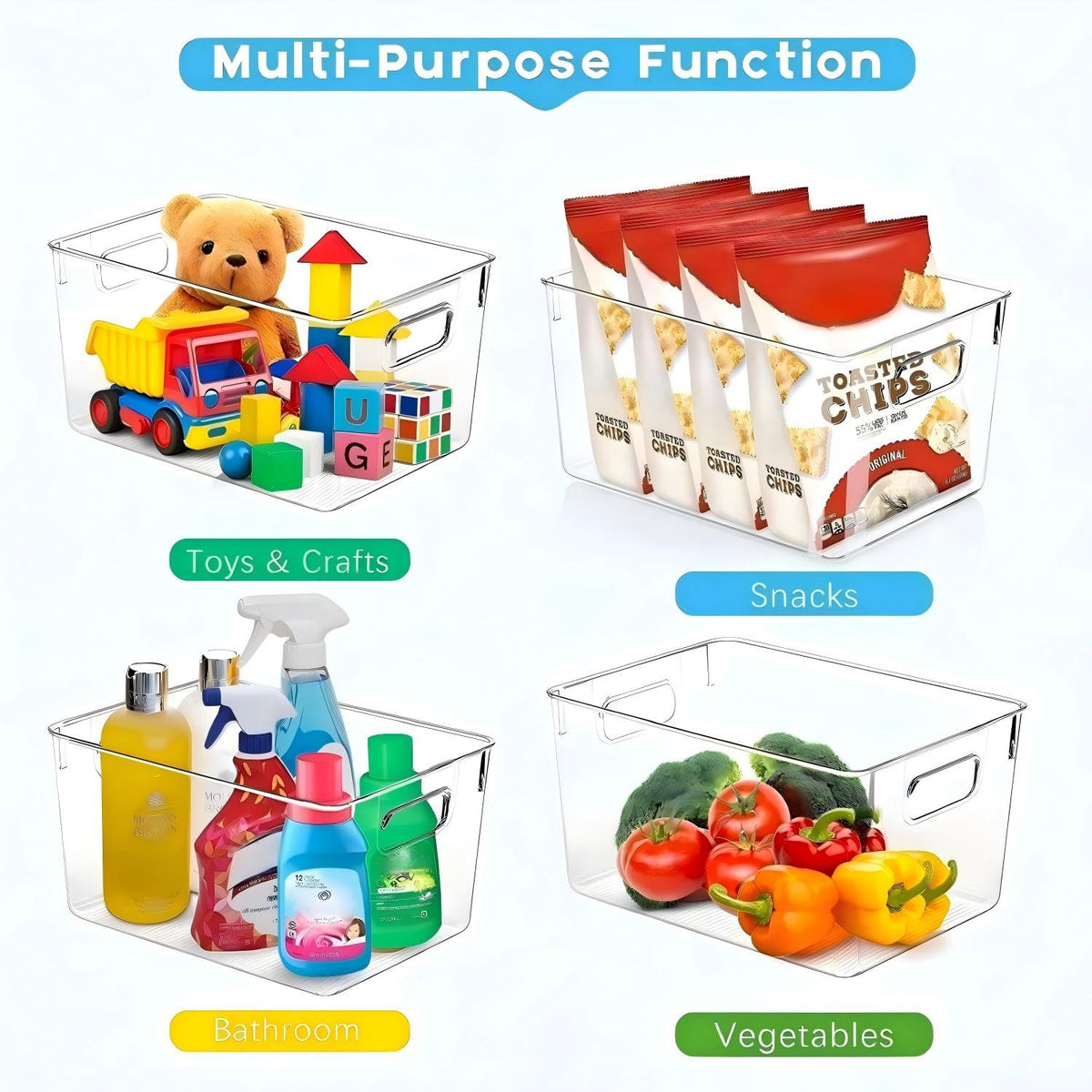 Set of 8 Clear Plastic Stackable Storage Bins I473197