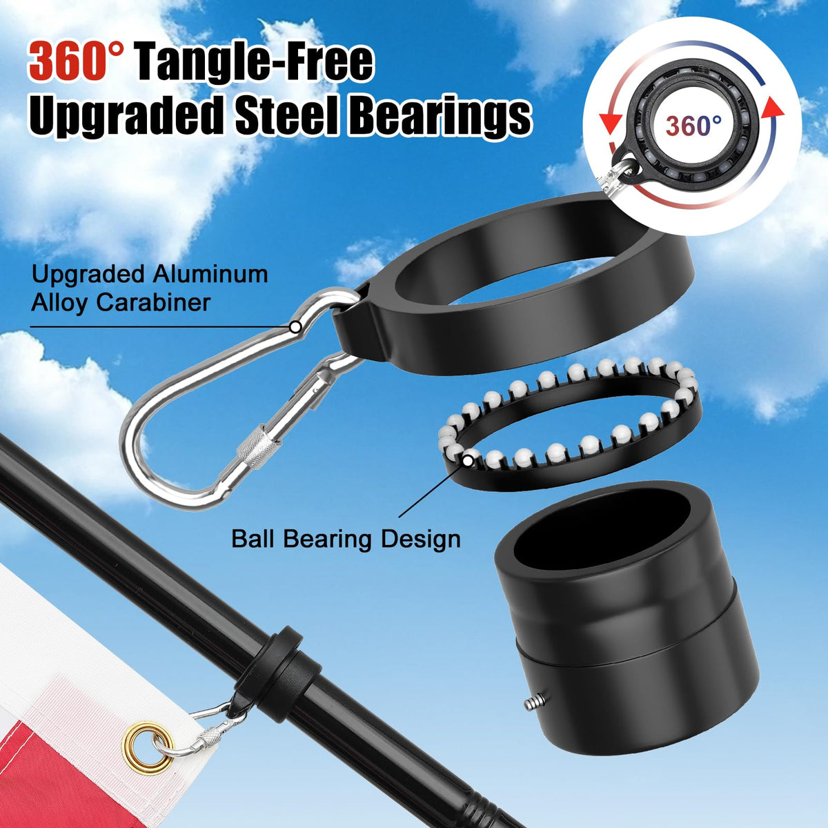 5ft Stainless Steel Flagpole with 3x5 Embroidered US Flag L29490