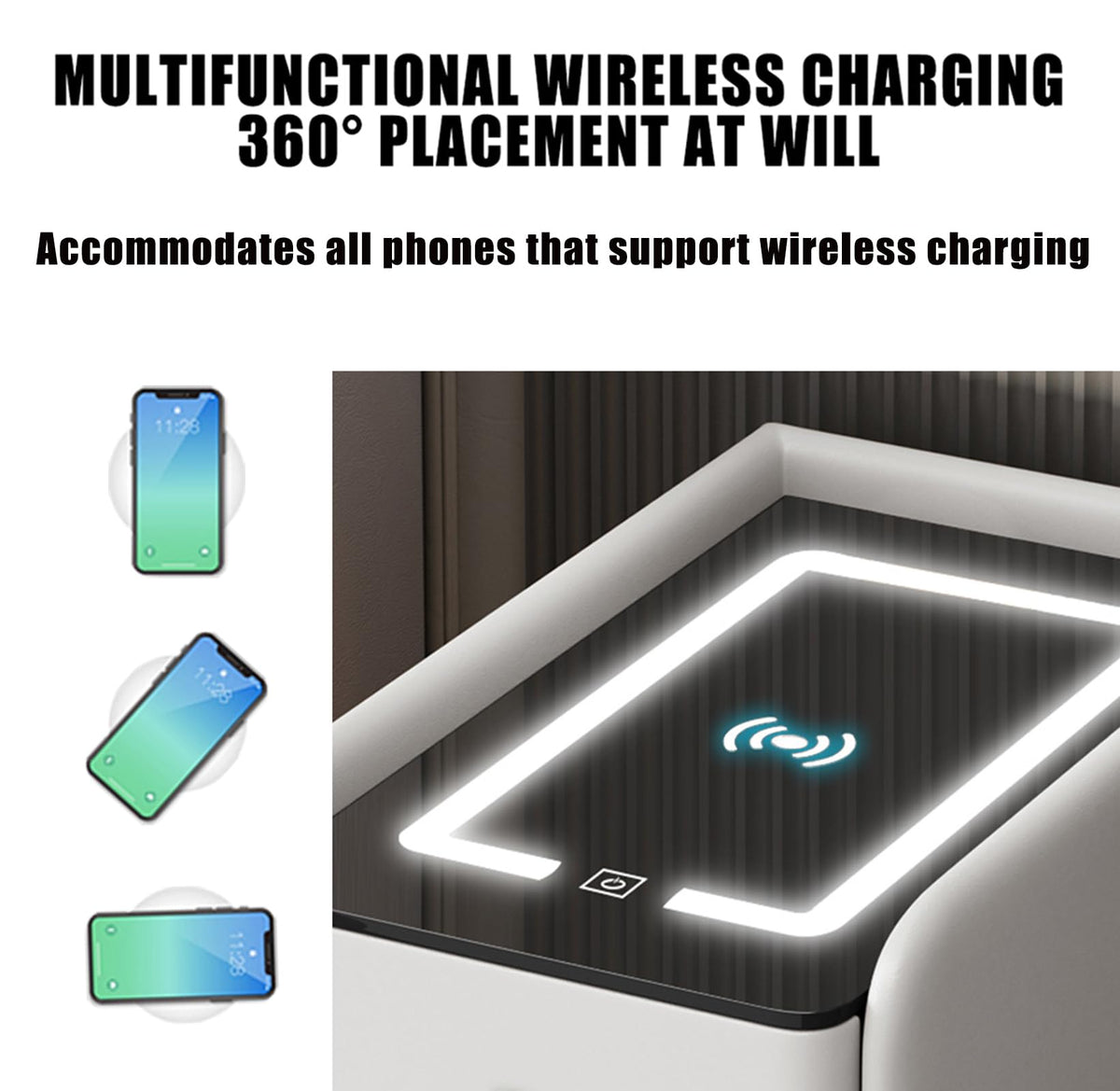 Gray 3 Tier Nightstand with Wireless Charging and Fingerprint Lock I21265