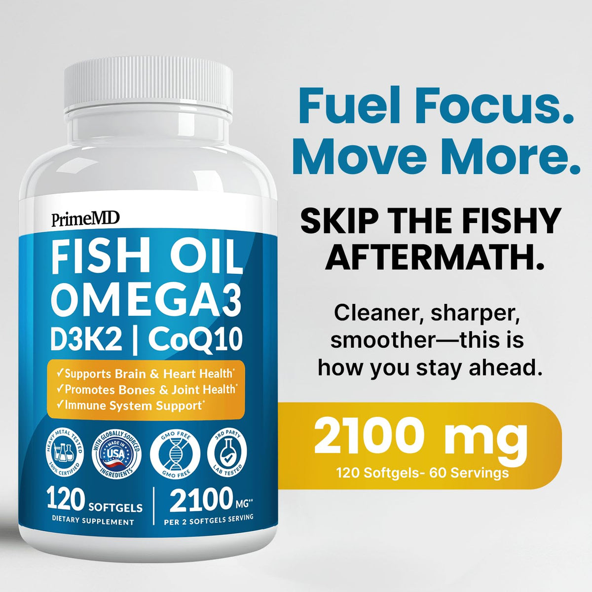 Fish Oil Omega-3 with D3 K2 CoQ10 Softgels L422