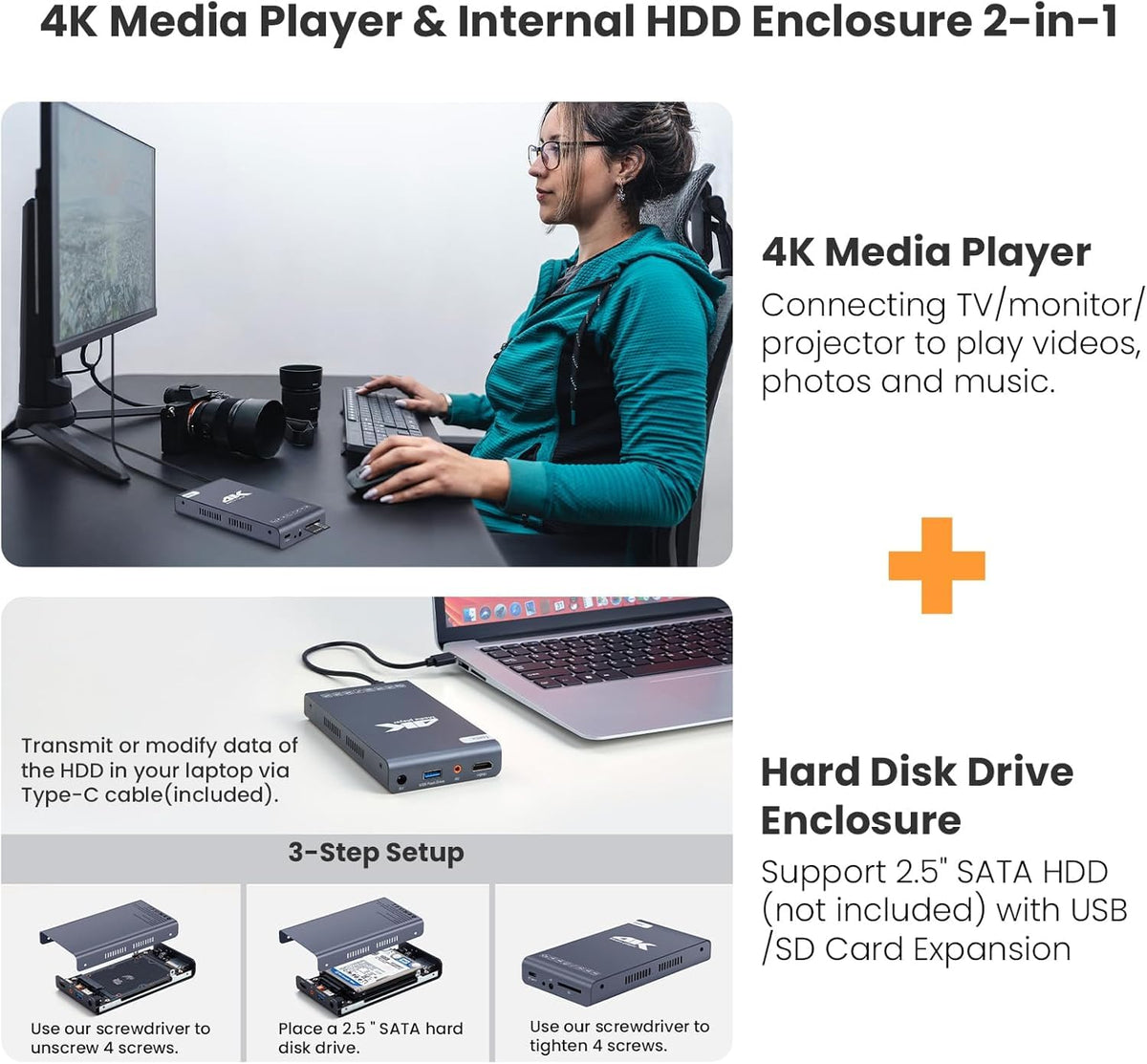 4K 60Hz H.265 Ultra HD Digital Media Player & HDD Enclosure 2 in 1 Y1382