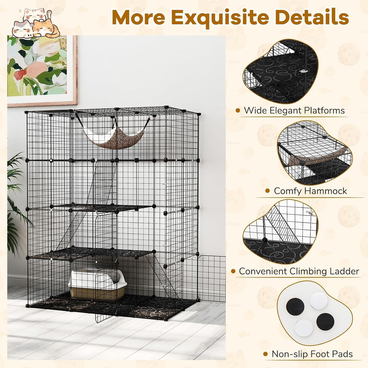 Large 4-Tier Metal Wire Cat Cage B6093