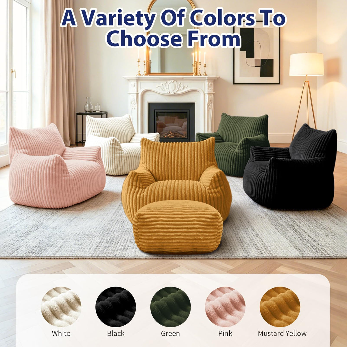 Large Yellow Bean Bag Chair with Footrest A249