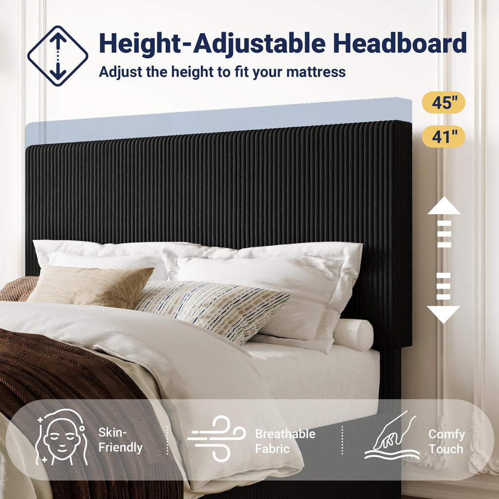 Queen Bed Frame with Adjustable Corduroy Headboard W176200