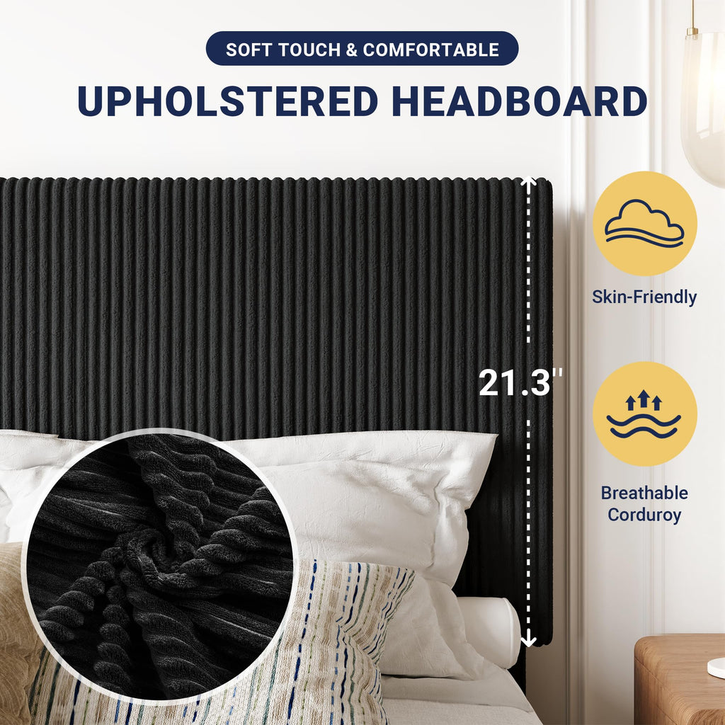 Queen Bed Frame with Adjustable Corduroy Headboard W176200